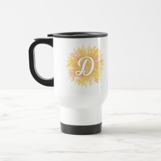 Mug De Voyage Lettre D Tournesol Nom Monogramme Initiale (Gauche)