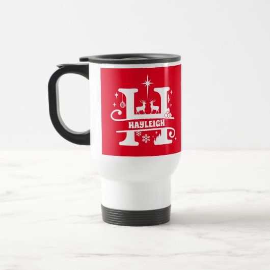 Mug De Voyage Lettre H Monogramme de Noël Nom initial Rouge (Gauche)