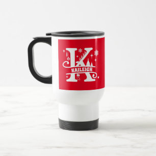 Mug De Voyage Lettre K Noël Monogramme Nom initial Rouge