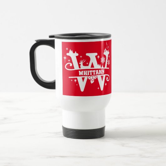 Mug De Voyage Lettre W Noël Monogramme Nom initial Rouge (Gauche)