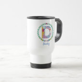 Mug De Voyage Lettres de fleurs Initiale "D" avec nom personnali (Devant droit)