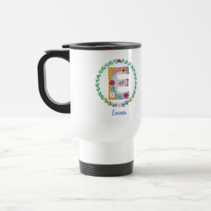 Mug De Voyage Lettres de fleurs Initiale "E" avec nom personnali