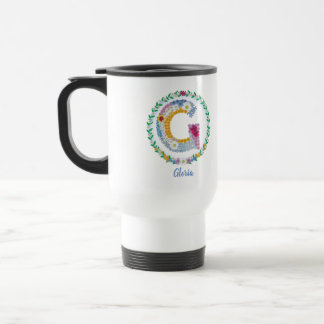 Mug De Voyage Lettres de fleurs Initiale "G" avec nom personnali