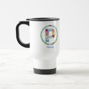 Mug De Voyage Lettres de fleurs Initiale "P" avec nom personnali