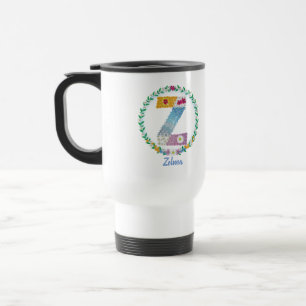 Mug De Voyage Lettres de fleurs "Z" initiales avec nom personnal