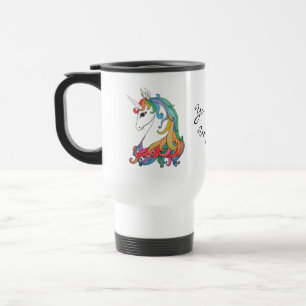 Mug De Voyage Licorne mignonne d'arc-en-ciel d'aquarelle