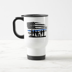 Mug De Voyage Ligne Bleue Mince, Soutien de la police des États-
