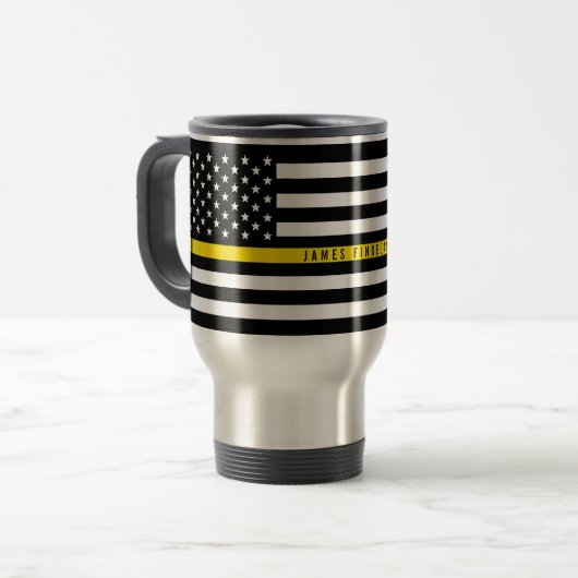 Mug De Voyage Ligne jaune mince monogramme de drapeau (Devant gauche)