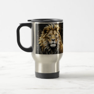 Mug De Voyage Lion Mâle Majestic D'Or Et De Gris,