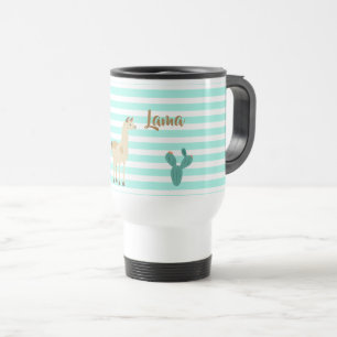 Mug De Voyage Llama et cactus sur bandes vertes et blanches