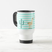 Mug De Voyage Llama et cactus sur bandes vertes et blanches (Devant gauche)