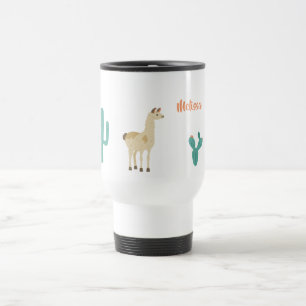Mug De Voyage Llama et cactus sur blanc ajouter un nom