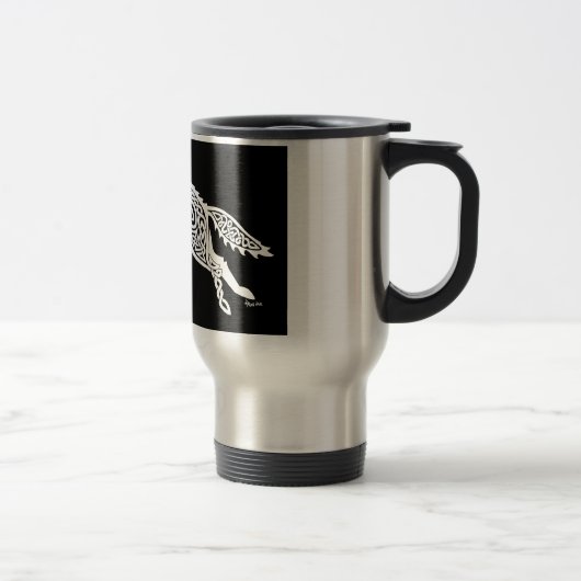 Mug De Voyage Loup de Knotwork, blanc sur le noir (Droit)