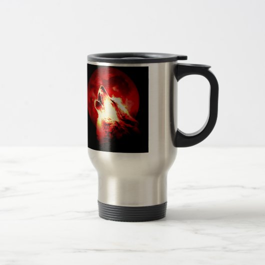 Mug De Voyage Loup, lune et ciel rouge (Droit)