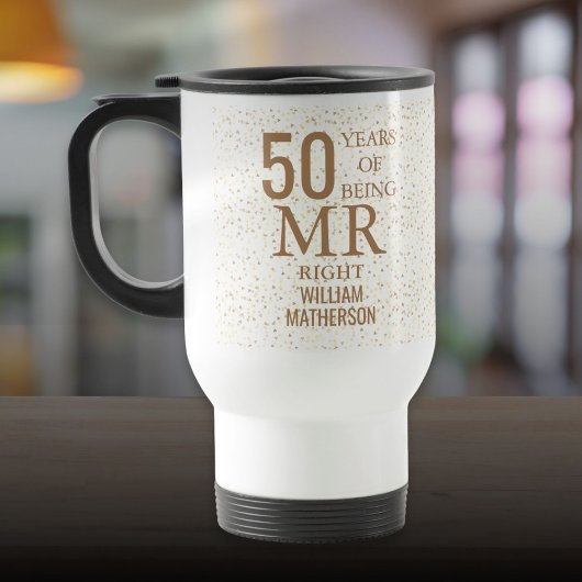 Mug De Voyage M. Right Fun 50e anniversaire Coeurs d'or