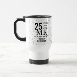 Mug De Voyage M. Toujours Droit Fun 25e Anniversaire Cœurs Argen