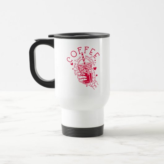 Mug De Voyage Main de squelette Café Cœurs rouges Gothique (Gauche)