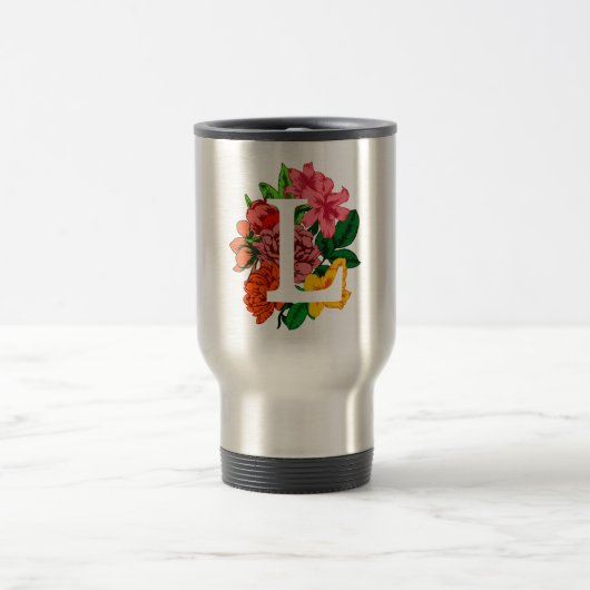 Mug De Voyage Majuscule L monogramme floral (Centre)
