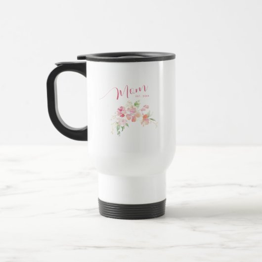 Mug De Voyage Maman Etablie Rose Push Aquarelle Florale (Gauche)