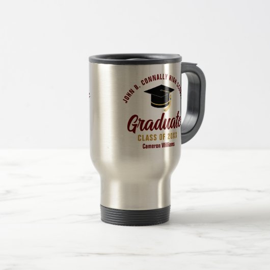 Mug De Voyage Maroon Gold Script Graduate Custom 2025 Graduation (Devant droit)