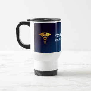 Mug De Voyage Médecin élégant avec caducée or et marine