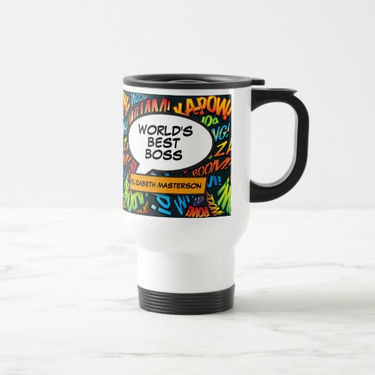 Mug De Voyage Meilleur Boss du monde amusant Retro Comic Book Po (Droite)