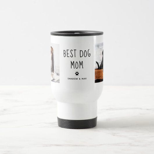 Mug De Voyage Meilleur chien maman | Texte manuscrit de deux pho (Centre)