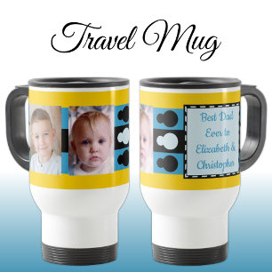 Mug De Voyage Meilleur papa jamais avec des photos noms jaune bl