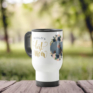 Mug De Voyage Meilleure maman marine rose florale photo botaniqu