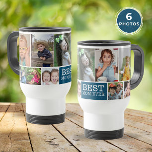 Mug De Voyage Meilleure Maman Personnalisé Bleu Collage de 10 Ph