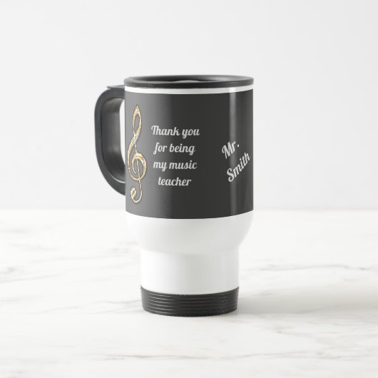 Mug De Voyage Merci Music Enseignant Gold Clef Appréciation (Devant gauche)