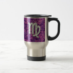 Mug De Voyage Mère de Pearl Virgo Zodiac sur Camo numérique rose
