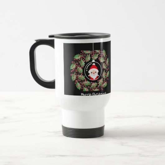 Mug De Voyage Merry Christmas – couronne de houx & Santa (Gauche)