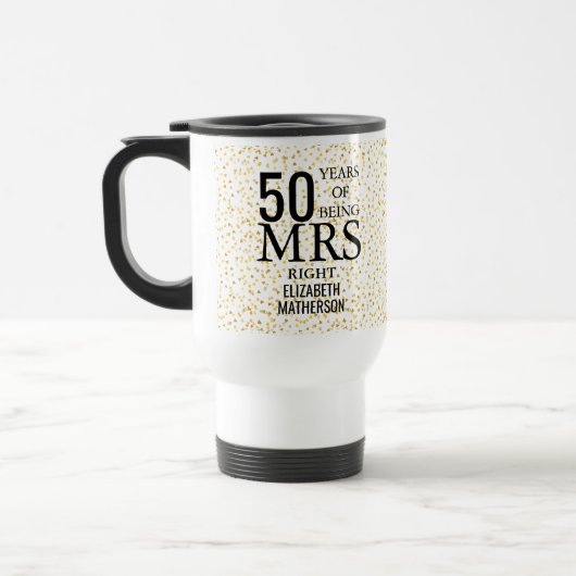 Mug De Voyage Mme Right Fun Golden Hearts 50e anniversaire (Gauche)