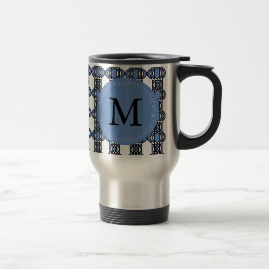 Mug De Voyage Mod Retro Monogram Blue Abstrait Scarab Motif (Droit)