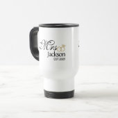 Mug De Voyage Modern Bride Name Wedding Ring Date Black Text (Devant gauche)
