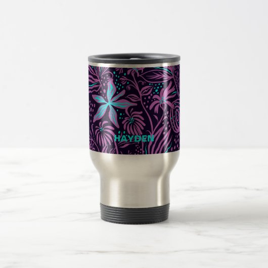 Mug De Voyage Modern Dark Purple Floral Pattern Personalised (Centre)