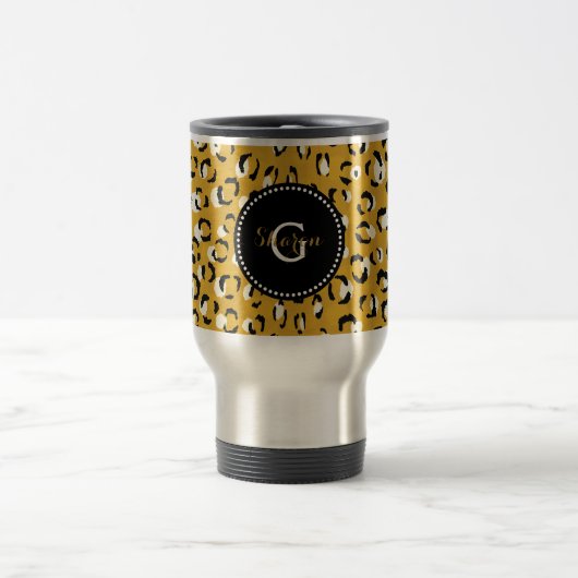 Mug De Voyage Moderne chic imprimé guépard doré à monogramme (Centre)