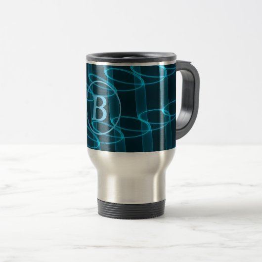 Mug De Voyage Monogramme Abstrait de néon bleu cool (Devant droit)