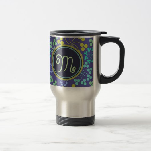Mug De Voyage Monogramme Abstrait Funky Blue Floral (Droit)