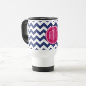 Mug De Voyage Monogramme avec Motif Chevron - Navy Magenta (Devant gauche)