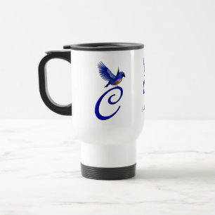 Mug De Voyage Monogramme Bluebird Initiale C Élégant Personnalis