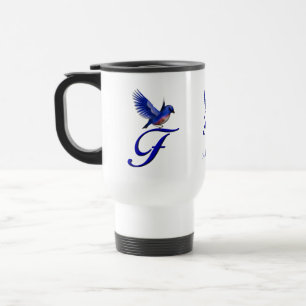 Mug De Voyage Monogramme Bluebird Initiale F Élégant Personnalis