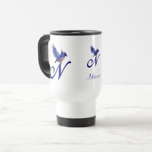 Mug De Voyage Monogramme Bluebird Initiale N Élégant Personnalis