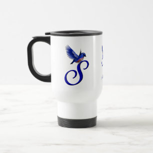 Mug De Voyage Monogramme Bluebird Initiale S Élégant Personnalis