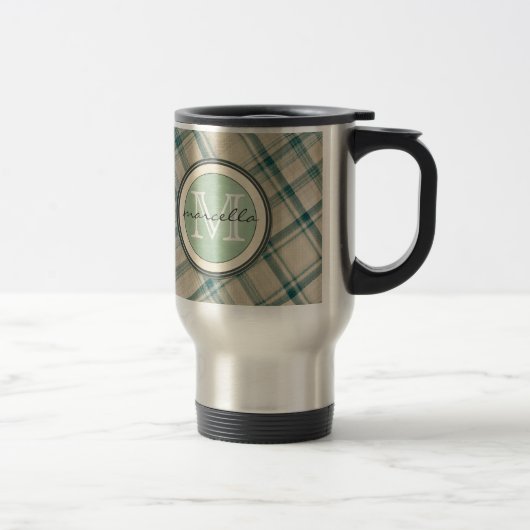 Mug De Voyage Monogramme crème vert de plaid (Droit)