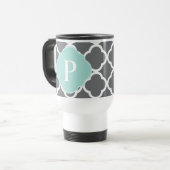 Mug De Voyage Monogramme de feuille de papier gris gris (Devant gauche)