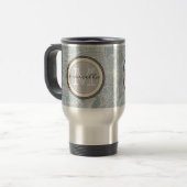 Mug De Voyage Monogramme floral bleu (Devant gauche)