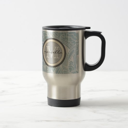 Mug De Voyage Monogramme floral bleu (Droit)