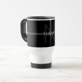Mug De Voyage Monogramme gris foncé, nom et bande géométrique (Devant gauche)